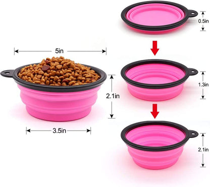 Collapsible Dog Bowls, 2 Pack, Portable Pet Feeding Watering Dish for Traveling with Carabiners (Small, Orange+Pink)